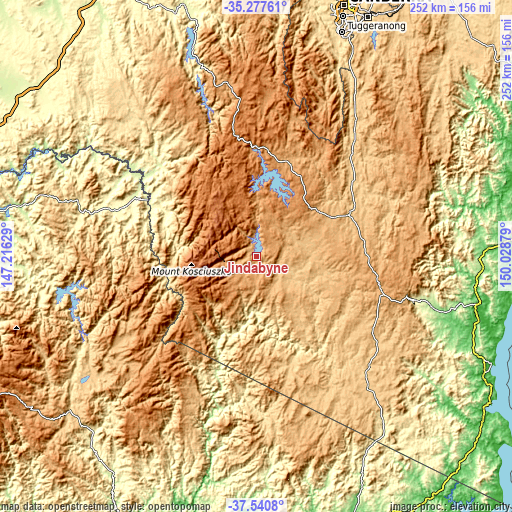 Topographic map of Jindabyne