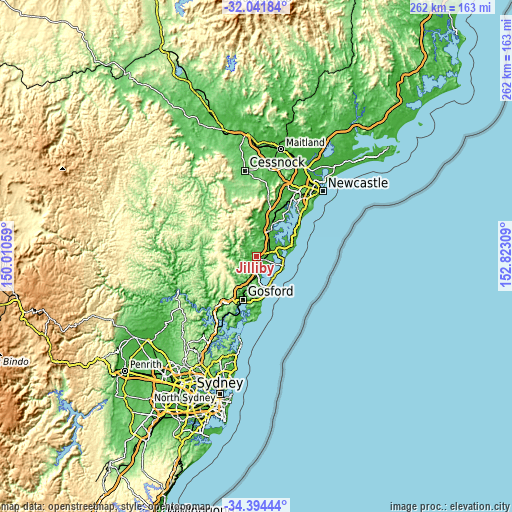 Topographic map of Jilliby