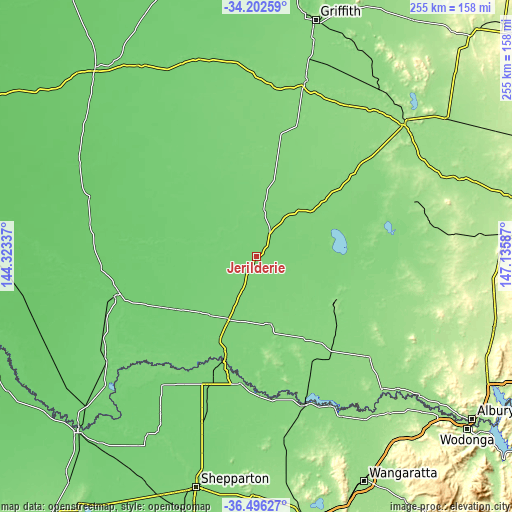 Topographic map of Jerilderie