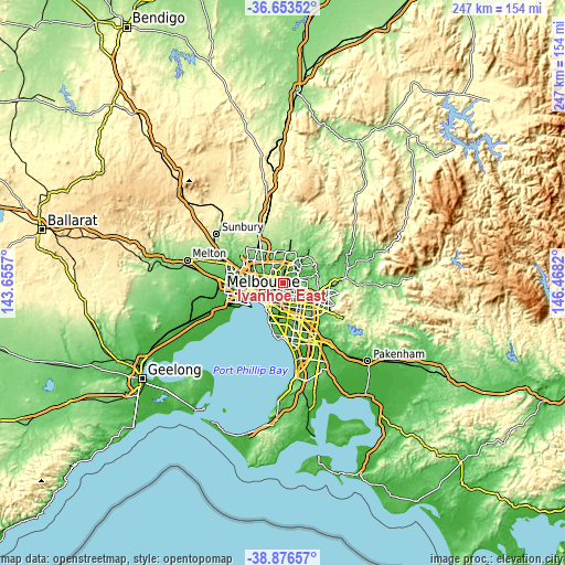 Topographic map of Ivanhoe East