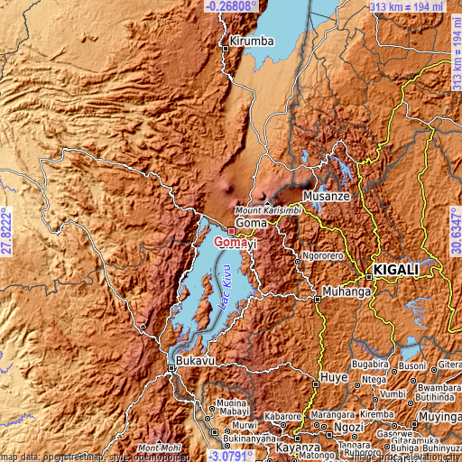 Topographic map of Goma
