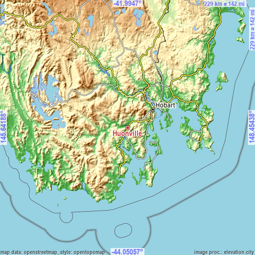 Topographic map of Huonville