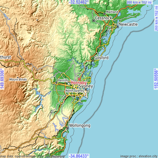 Topographic map of Hornsby