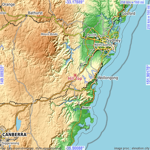 Topographic map of Hill Top