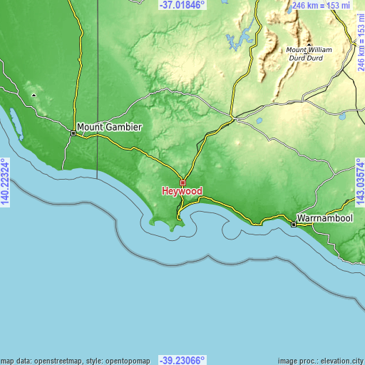 Topographic map of Heywood