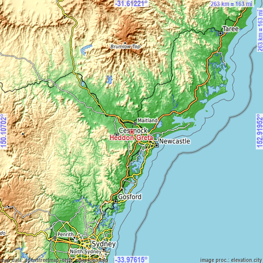 Topographic map of Heddon Greta