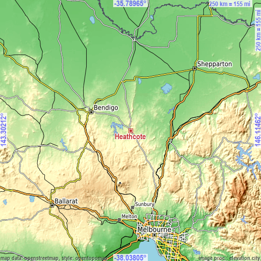 Topographic map of Heathcote