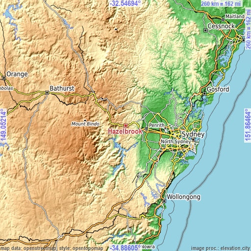 Topographic map of Hazelbrook