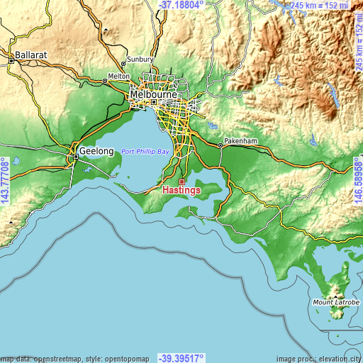 Topographic map of Hastings