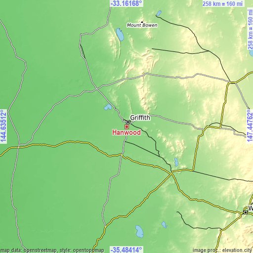 Topographic map of Hanwood