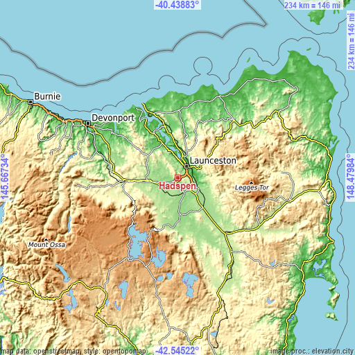 Topographic map of Hadspen