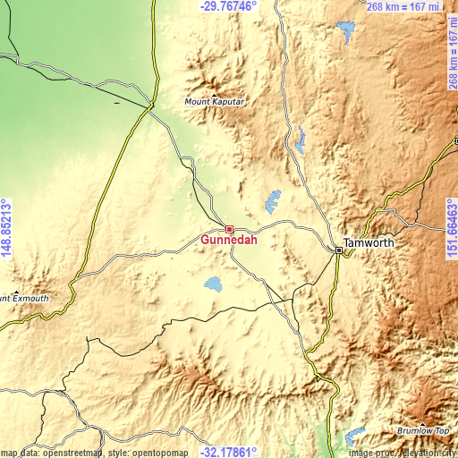 Topographic map of Gunnedah