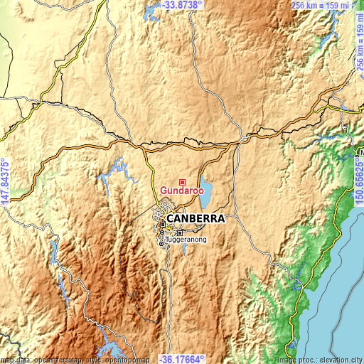 Topographic map of Gundaroo