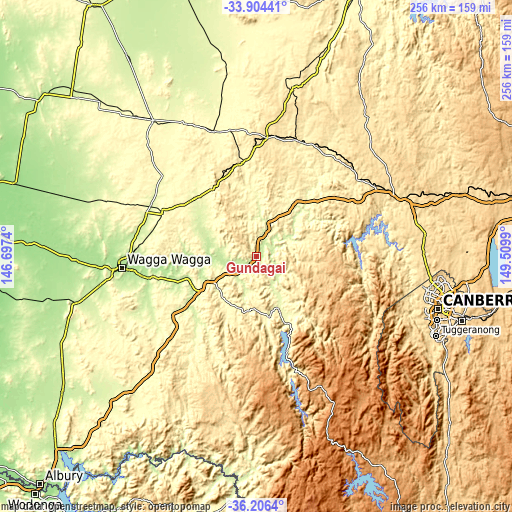 Topographic map of Gundagai