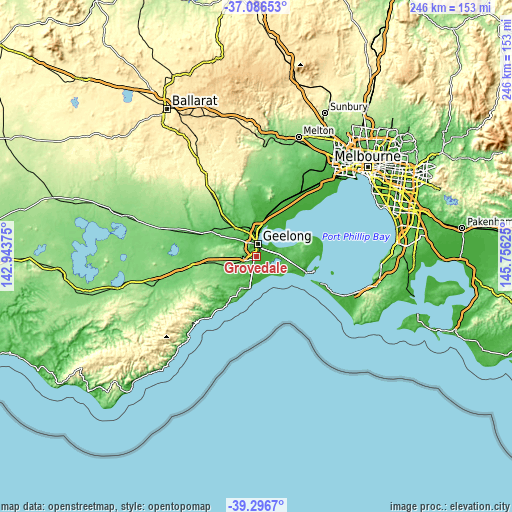 Topographic map of Grovedale