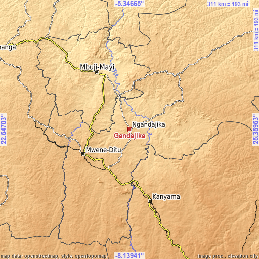 Topographic map of Gandajika
