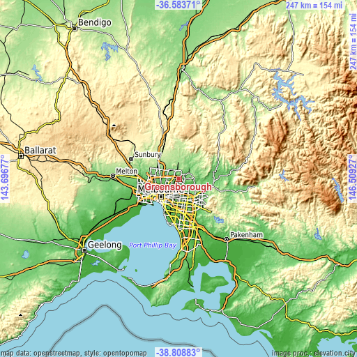 Topographic map of Greensborough