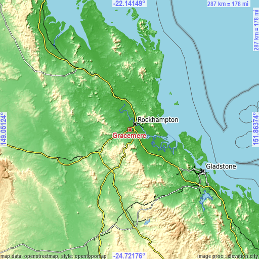 Topographic map of Gracemere