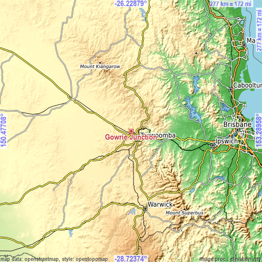 Topographic map of Gowrie Junction