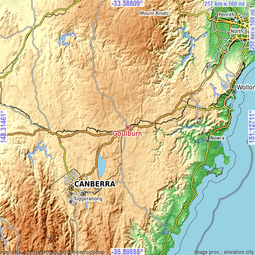 Topographic map of Goulburn