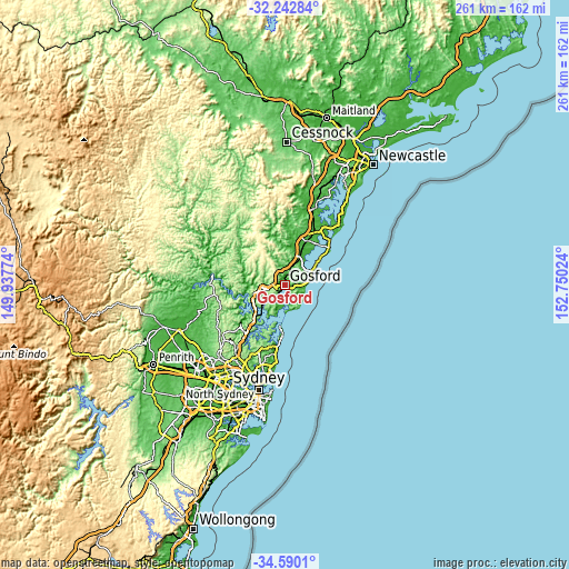 Topographic map of Gosford