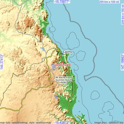 Topographic map of Gordonvale