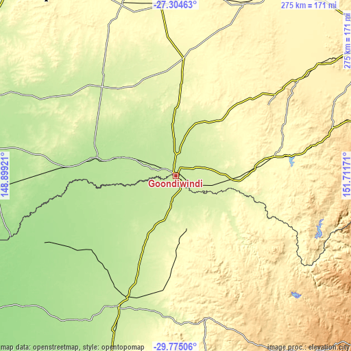 Topographic map of Goondiwindi