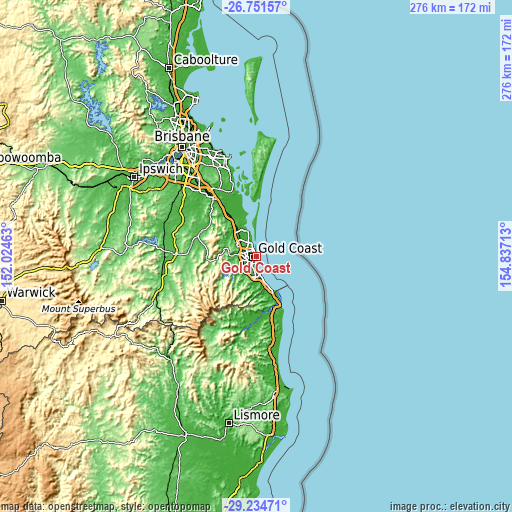 Topographic map of Gold Coast