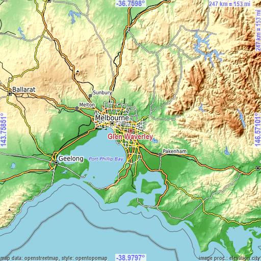 Topographic map of Glen Waverley