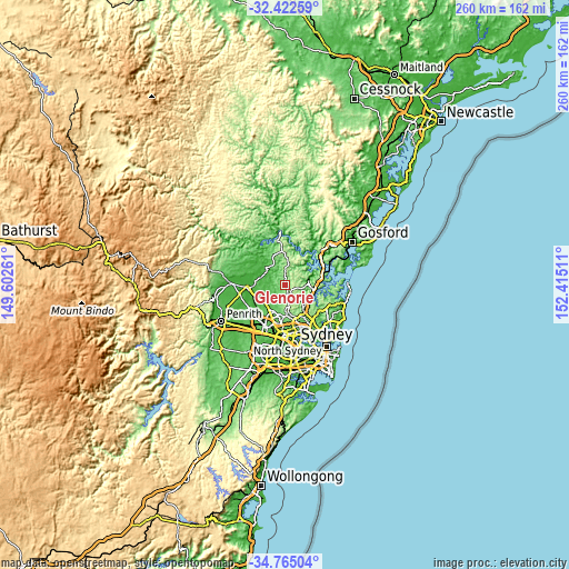 Topographic map of Glenorie