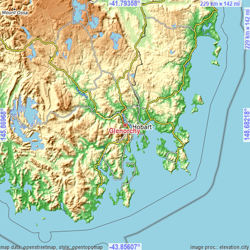 Topographic map of Glenorchy