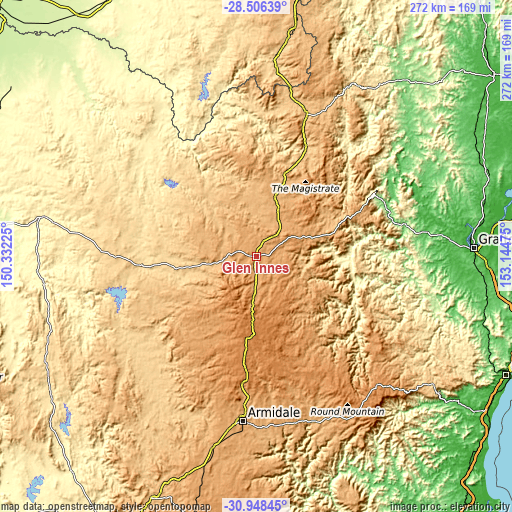 Topographic map of Glen Innes