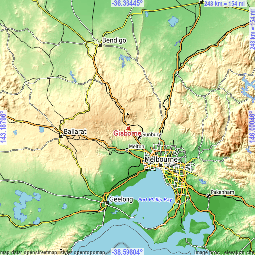 Topographic map of Gisborne