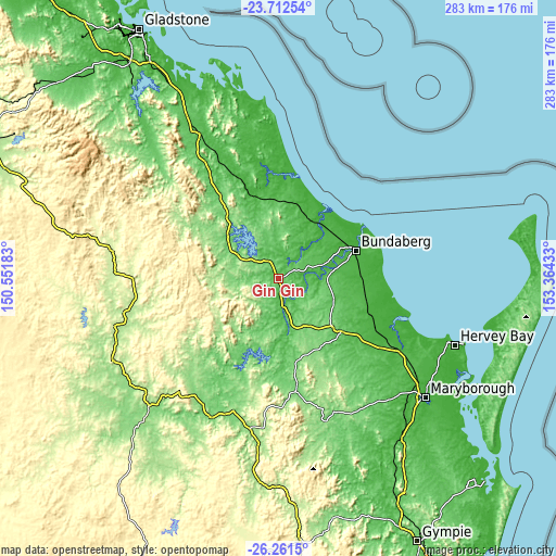 Topographic map of Gin Gin