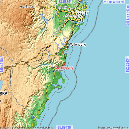 Topographic map of Gerringong