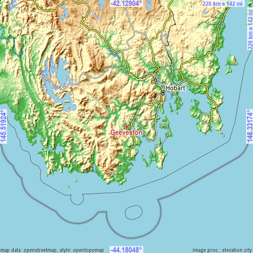 Topographic map of Geeveston