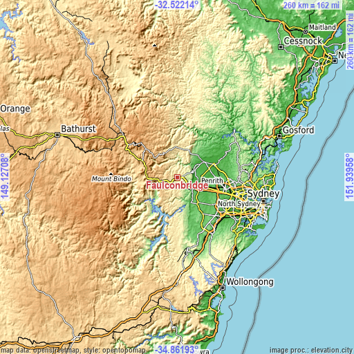 Topographic map of Faulconbridge