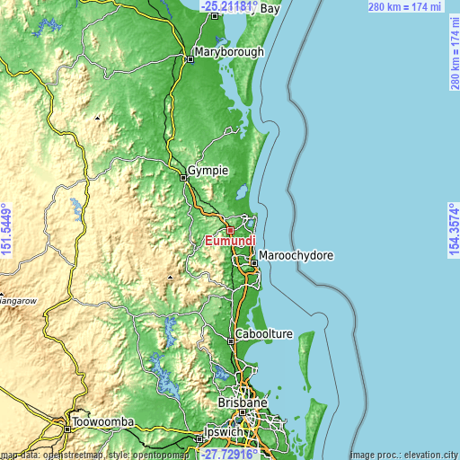 Topographic map of Eumundi