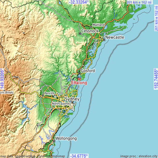 Topographic map of Ettalong