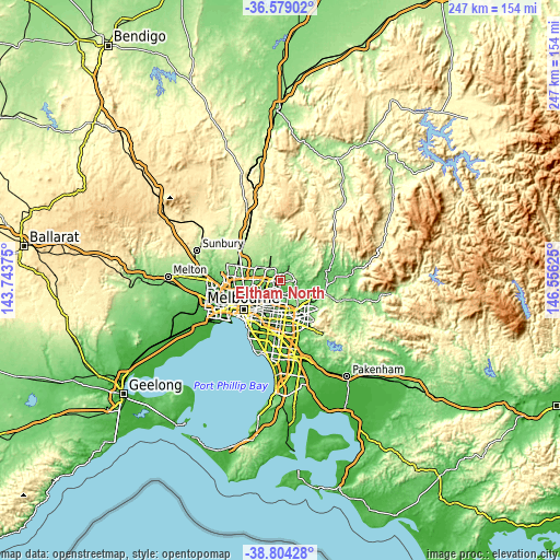 Topographic map of Eltham North