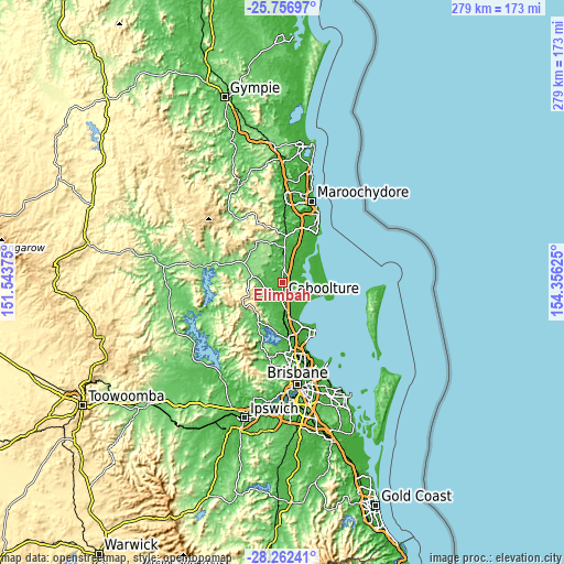 Topographic map of Elimbah