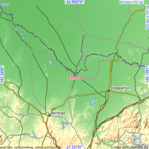 Topographic map of Echuca