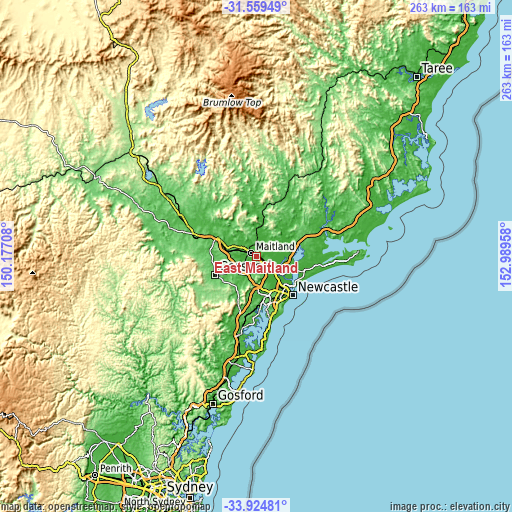 Topographic map of East Maitland