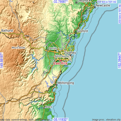 Topographic map of East Hills