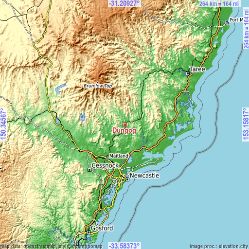 Topographic map of Dungog