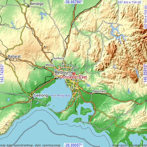 Topographic map of Doncaster East