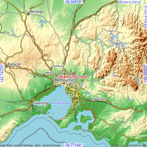 Topographic map of Diamond Creek