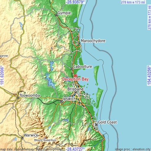 Topographic map of Deception Bay