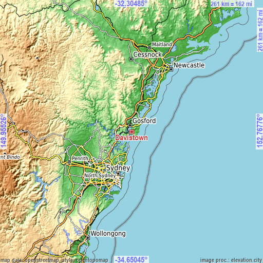 Topographic map of Davistown