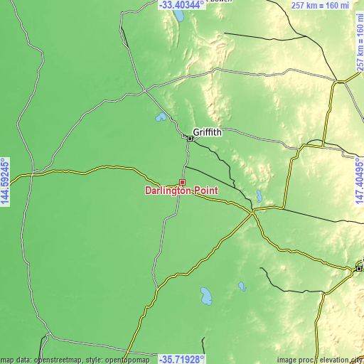 Topographic map of Darlington Point